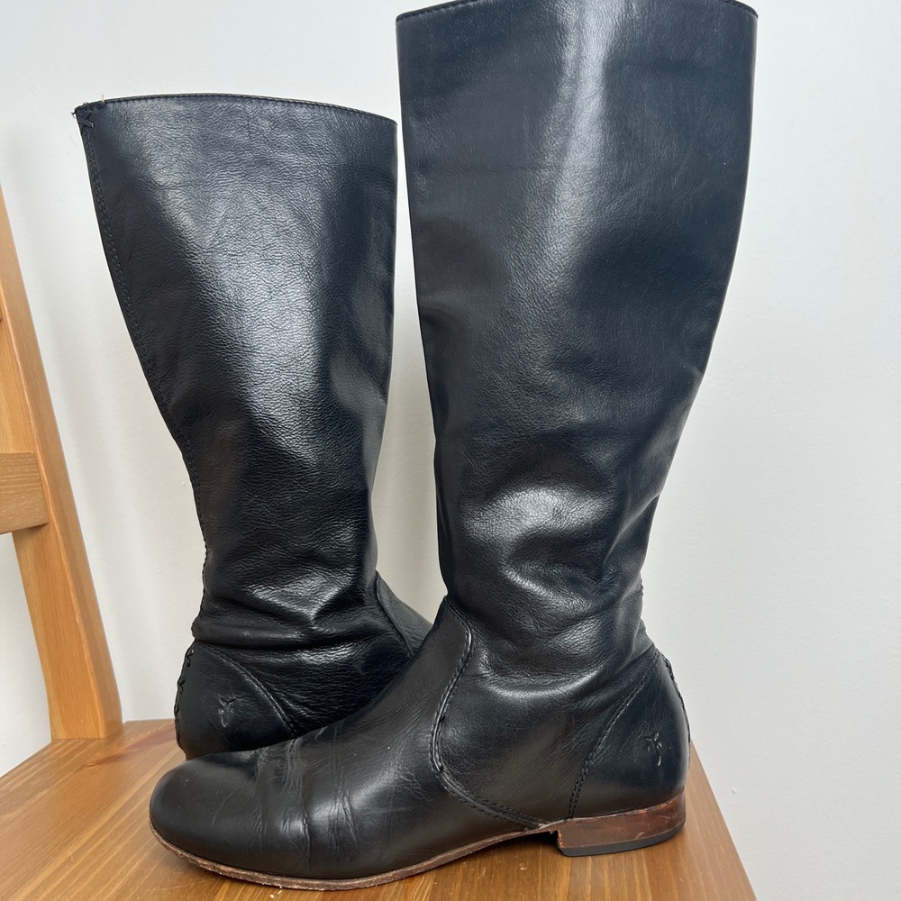Frye Womens 7.5M Black Leather Pull‎ On Tall Riding Boots 76010
